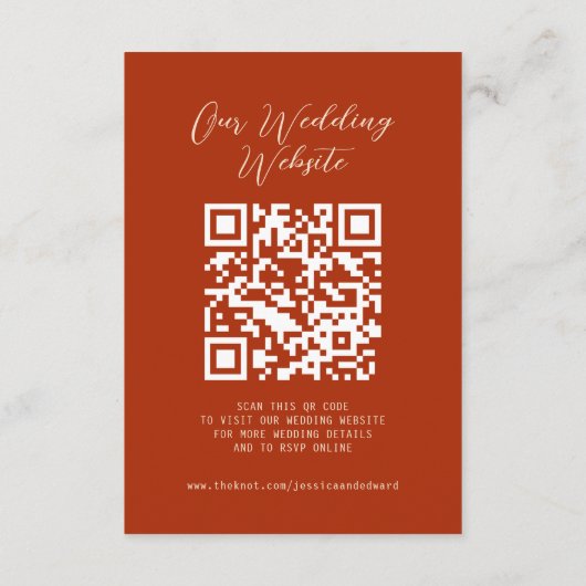 Carte D'accompagnement Boho Orange Green Détails Mariage Qr Code Simple (Dos)