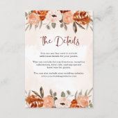 Carte D'accompagnement Boho orange rustique | Détails du Mariage aquarell (Devant)