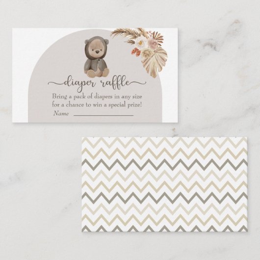 Carte D'accompagnement Boho Ours Pampas Baby shower herbe Déchets Raffin (Devant / Derrière)