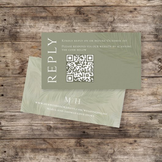 Carte D'accompagnement Boho Palm Feuille Botanage Foliage QR Code RSVP