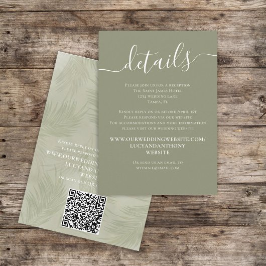 Carte D'accompagnement Boho Palm Feuille Botanical Timeline QR Code Détai