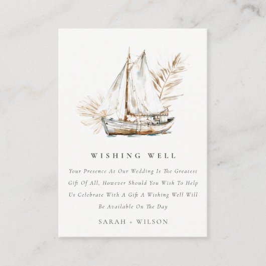 Carte D'accompagnement Boho Palm Voilier Seasboat Mariage Wishing well (Devant)