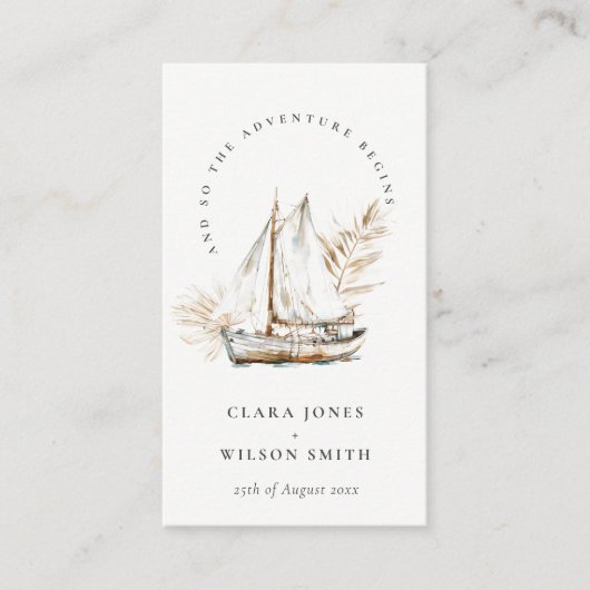 Carte D'accompagnement Boho Palm Voilier Seascape Mariage Website (Devant)