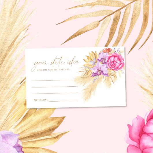 Carte D'accompagnement Boho Pampas Floral Date idées nuit \ Date pot