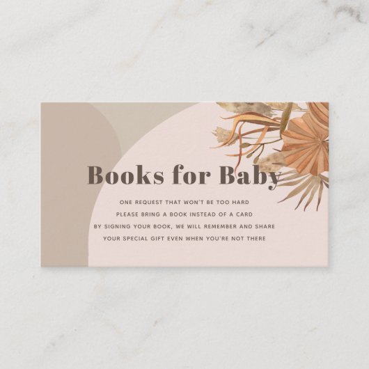 Carte D'accompagnement Boho Pampas Grass Baby shower rose Livres pour béb (Devant)