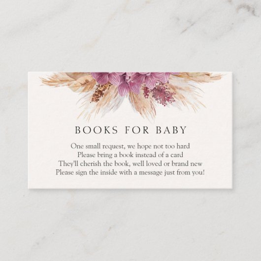 Carte D'accompagnement Boho Pampas Grass Books for Baby insert card (Devant)