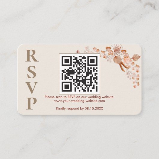 Carte D'accompagnement Boho Pampas Grass Mariage en ligne RSVP QR Code (Devant)