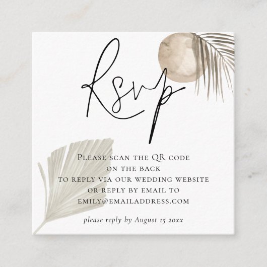 Carte D'accompagnement Boho Pampas Grass QR Code Mariage RSVP (Devant)