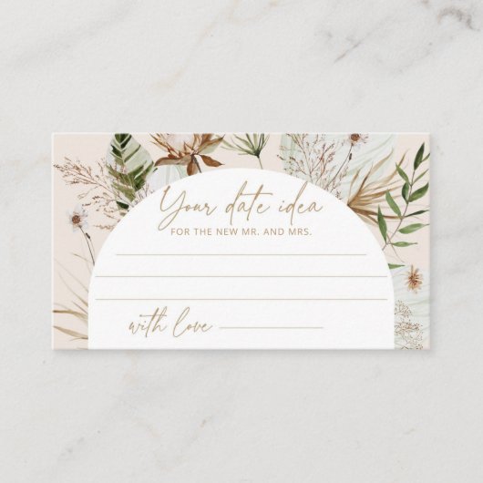 Carte D'accompagnement Boho pampas herbe plage Date idées nuit. Date jar (Devant)