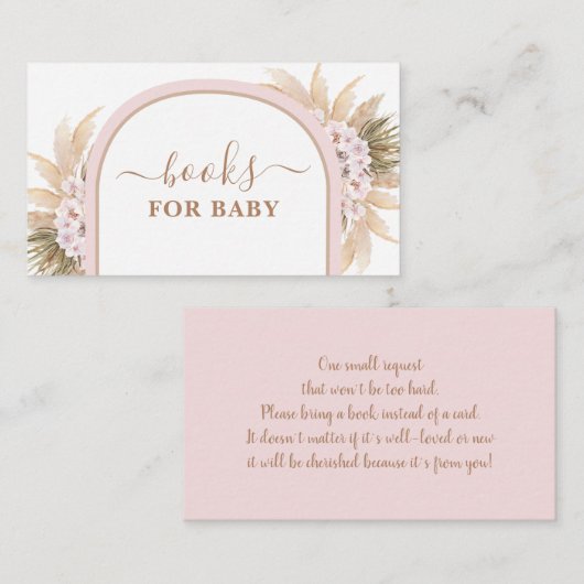 Carte D'accompagnement Boho Pampas Pink Livres en herbe pour Baby Girl Ca (Devant / Derrière)