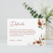 Carte D'accompagnement Boho Pampas Terracotta Floral Détails du Mariage (Debout devant)