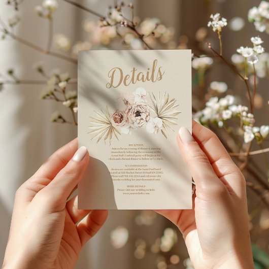 Carte D'accompagnement Boho Pampass Mariage floral