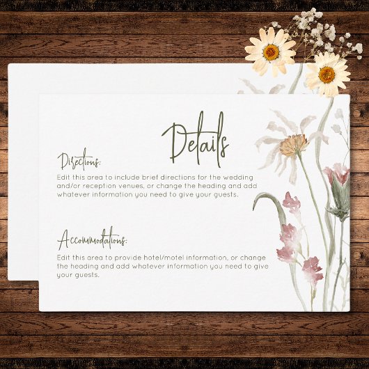 Carte D'accompagnement Boho Pastel Fleur sauvage Moderne Floral Détails