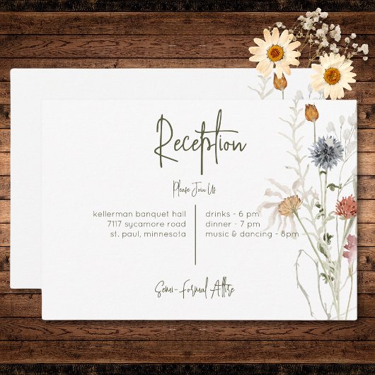 Carte D'accompagnement Boho Pastel Fleur sauvage Réception Florale Modern