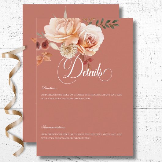 Carte D'accompagnement Boho Peach & Rust Floral Rust Détails