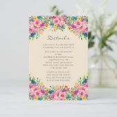 Carte D'accompagnement Boho Pink Blue Yellow Flowers Détails du Mariage (Debout devant)