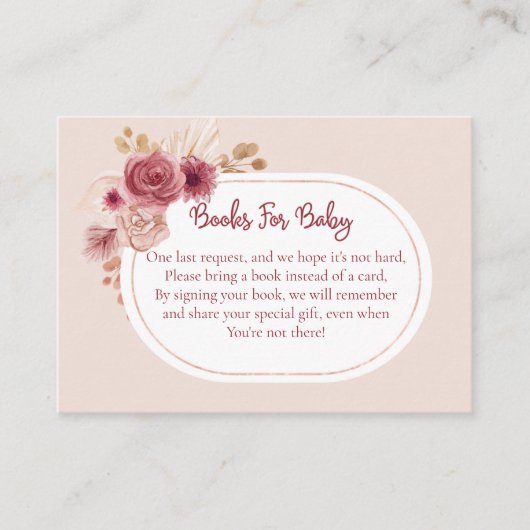 Carte D'accompagnement Boho Pink Floral Books For Baby (Devant)