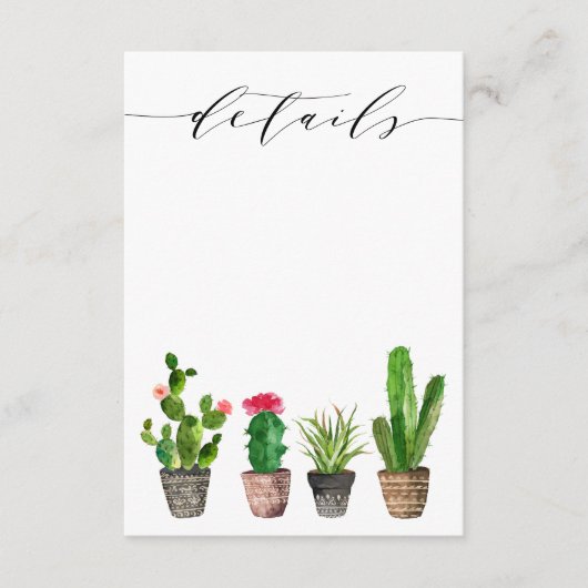 Carte D'accompagnement Boho Pot Succulents et Cactus Détails du Mariage (Devant)