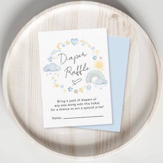 Carte D'accompagnement Boho Rainbow Blue Diaper Raffle Baby Boy Douche