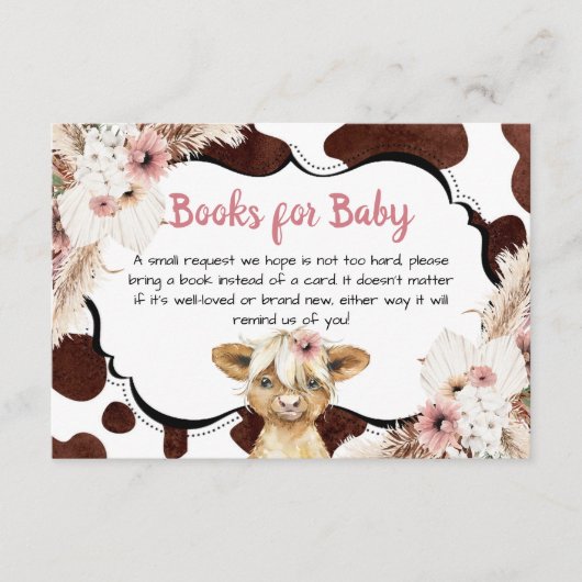 Carte D'accompagnement Boho Rose Floral Highland Livres Pour Bébé (Devant)