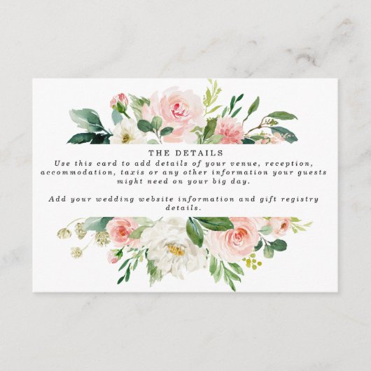 Carte D'accompagnement boho rose floral mariage détails informations (Devant)