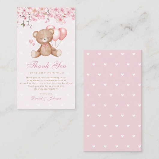 Carte D'accompagnement Boho rose floral Teddy Baby shower d'ours Merci (Devant / Derrière)