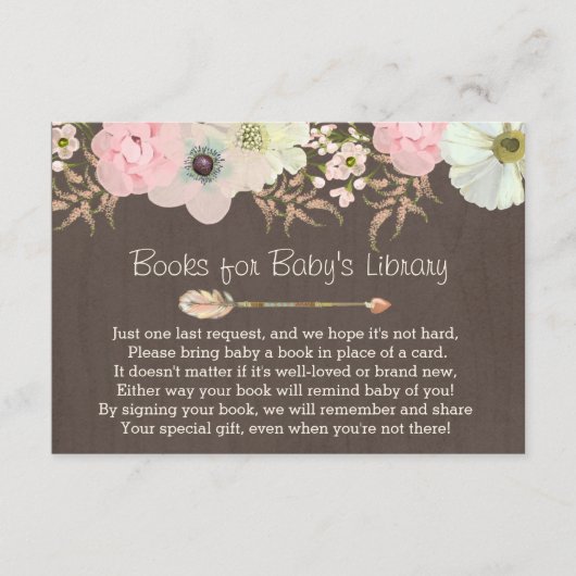 Carte D'accompagnement Boho Rustic Floral Feather Baby's Library Insérer  (Devant)