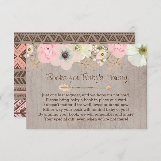 Carte D'accompagnement Boho Rustic Floral Feather Baby's Library Insérer (Devant / Derrière)