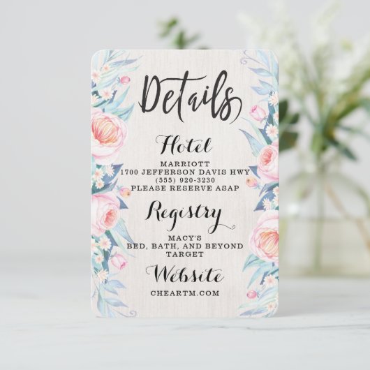 Carte D'accompagnement Boho Rustic Floral Information Card (Debout devant)