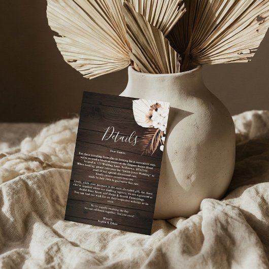Carte D'accompagnement Boho Rustic Neutral Flowers Détails du Mariage Enc