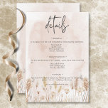 Carte D'accompagnement Boho Rustic Pampas & Bouquet d'herbe séchée Détail<br><div class="desc">Joignez-vous à nous pour célébrer un amour qui fleurit comme un bouquet intemporel de saumons. Notre carte de détails mariage présente un charmant champ d'aquarelle de pampas séchés et des herbes rustiques dans des tons doux de bronze, beige et marron doux, dressé contre une délicate aquarelle de rose poussiéreux, ce...</div>