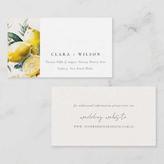 Carte D'accompagnement Boho Rustic Yellow Lemon Garden Site Web de mariag (Devant / Derrière)