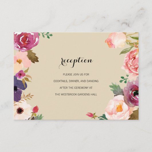 Carte D'accompagnement Boho Rustique Aquarelle Fleurs Mariage Insertion (Devant)