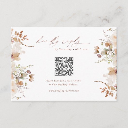 Carte D'accompagnement Boho Rustique Jardin Fleurs Mariage QR Code RSVP (Devant)