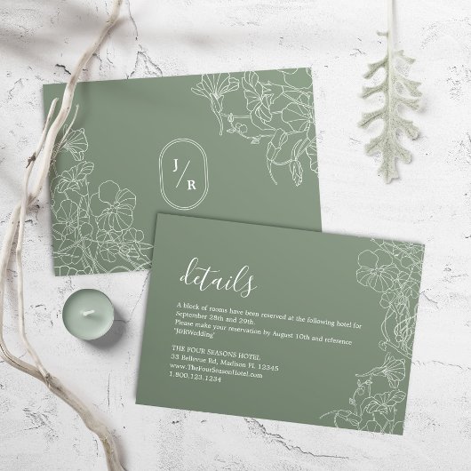 Carte D'accompagnement Boho Sage Green Détails du Mariage moderne