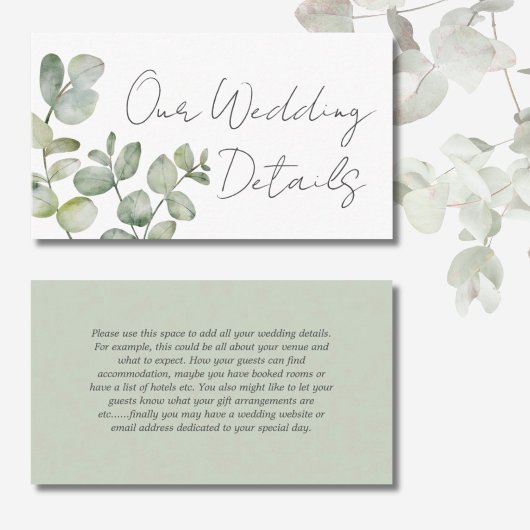 Carte D'accompagnement Boho Sage Green Eucalyptus Détails du Mariage