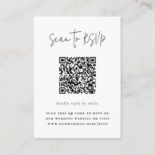 Carte D'accompagnement Boho Script Moderne QR Code photo Mariage RSVP (Devant)