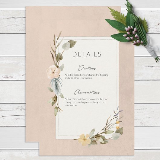 Carte D'accompagnement Boho séché Floral Frame Blush Détails du Mariage