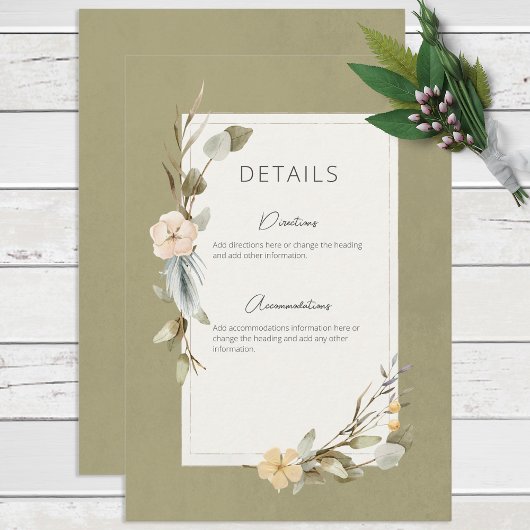Carte D'accompagnement Boho séché Floral Frame Sage Détails du Mariage