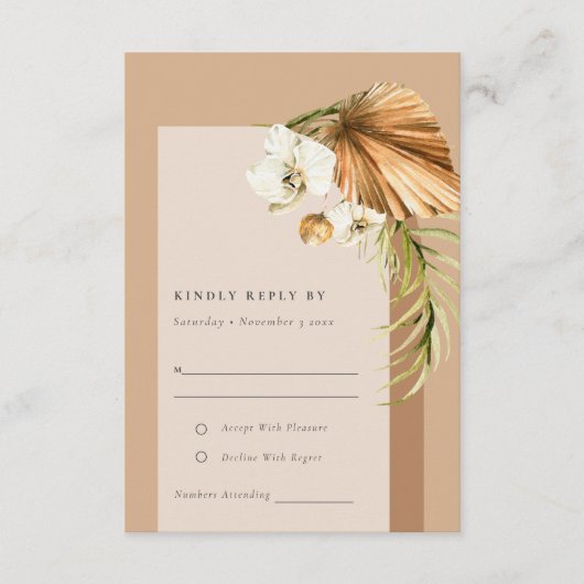 Carte D'accompagnement Boho séché Palm rouille Floral Arch Wedding RSVP (Devant)