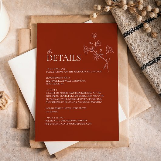 Carte D'accompagnement Boho Sienna Terracotta Floral Détails du Mariage