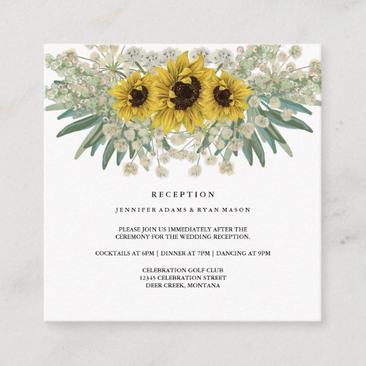 Carte D'accompagnement Boho Sunflower Aquarelle Chic Mariage Réception (Devant)