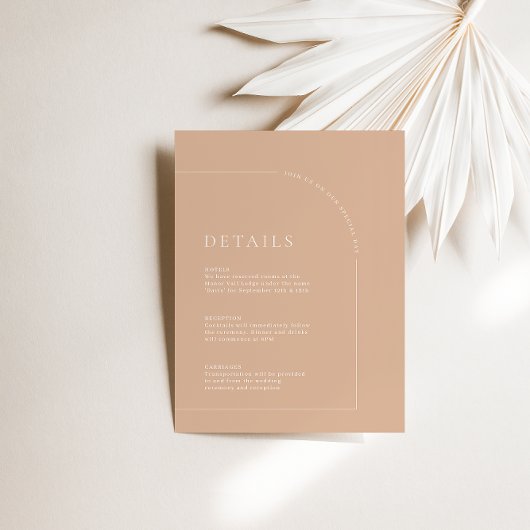 Carte D'accompagnement Boho Tan Arch moderne Détails du Mariage