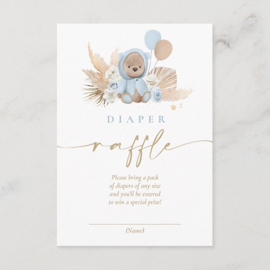 Carte D'accompagnement Boho Teddy Bear Blue Baby shower Déchets Raffin (Devant)