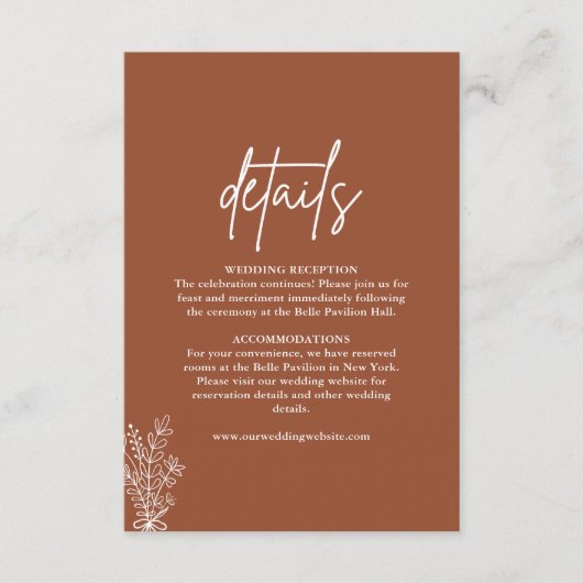 Carte D'accompagnement Boho Terracotta Burnt Orange Détails Mariage (Devant)