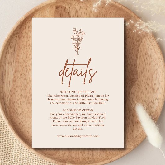 Carte D'accompagnement Boho Terracotta Burnt Orange Détails Mariage