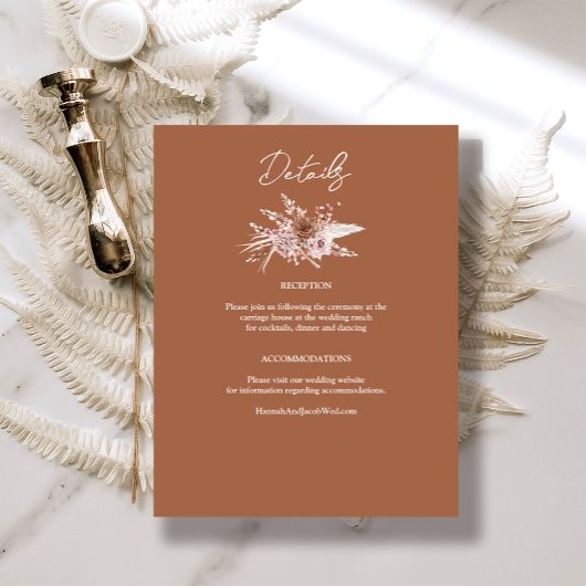 Carte D'accompagnement Boho Terracotta Floral Détails du Mariage