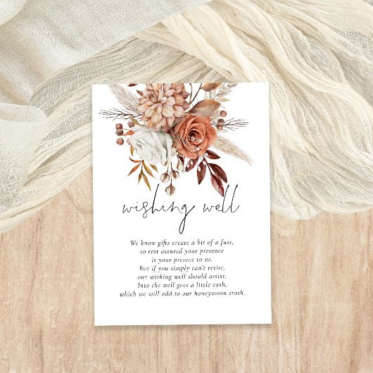 Carte D'accompagnement Boho Terracotta Florals Mariage Wishing well