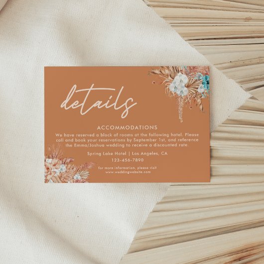 Carte D'accompagnement Boho Terracotta moderne Détails Mariage
