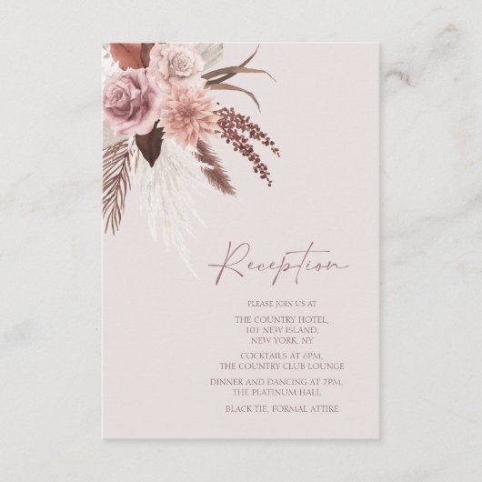 Carte D'accompagnement Boho Terracotta Pampas Grass Mariage Floral (Devant)